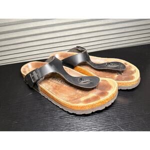 Birkenstock Gizeh Black Leather Sandals Womens Size 39 US 8 Thong Comfort Slides
